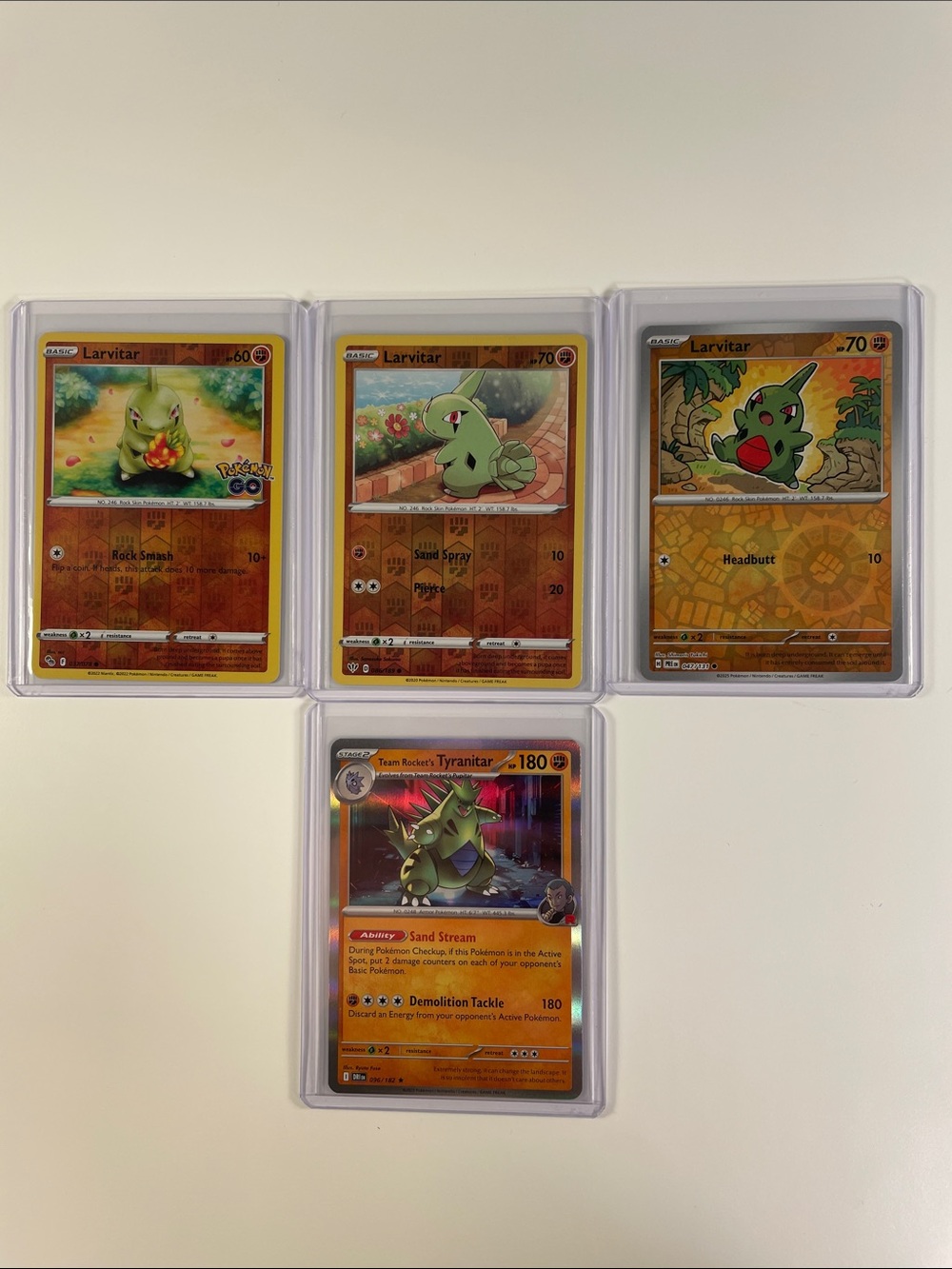 Pokemon Orange and Green 3 Larvitar + 1 Tyranitar Holo Card Set